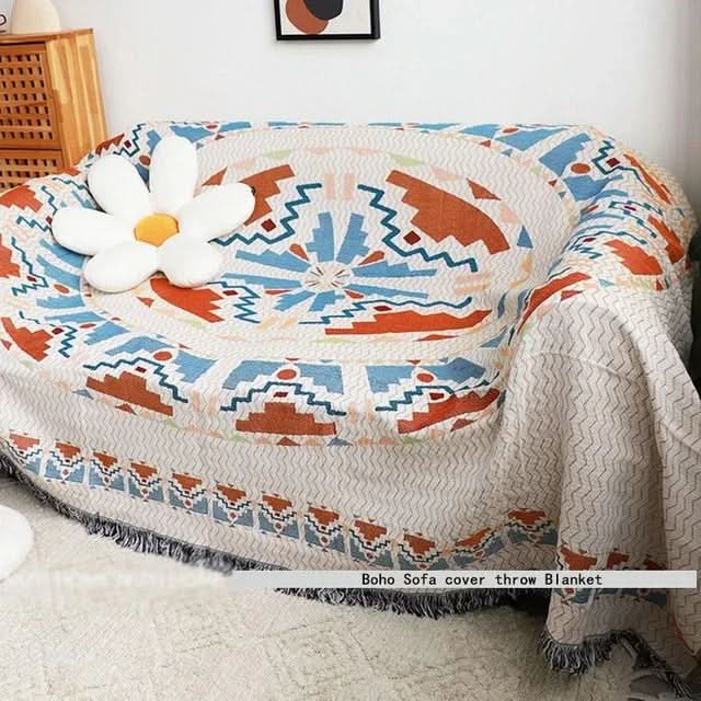 FRINGZELIXA – Patterned Boho Throw for Distinctive Sofa Decoration