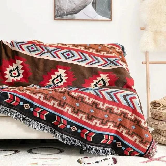 FRINGZELIXA – Patterned Boho Throw for Distinctive Sofa Decoration