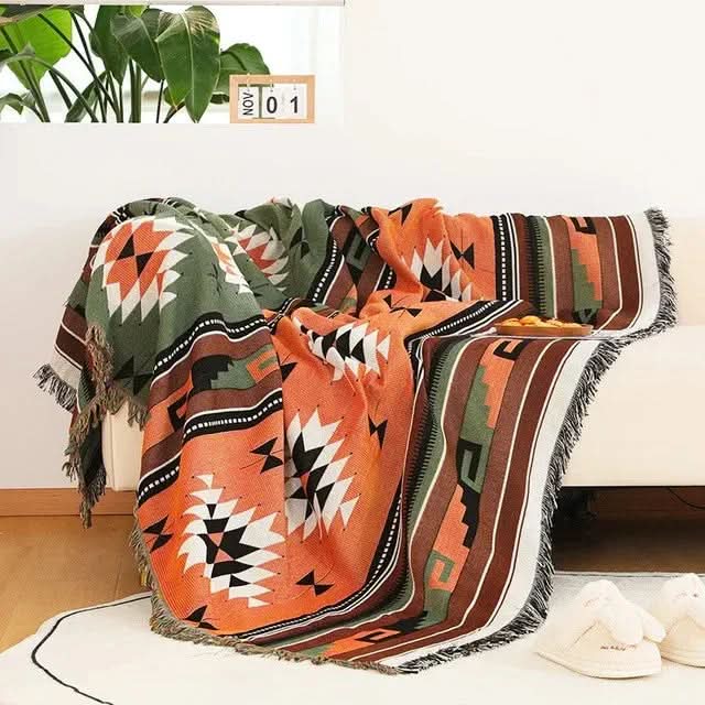 FRINGZELIXA – Patterned Boho Throw for Distinctive Sofa Decoration