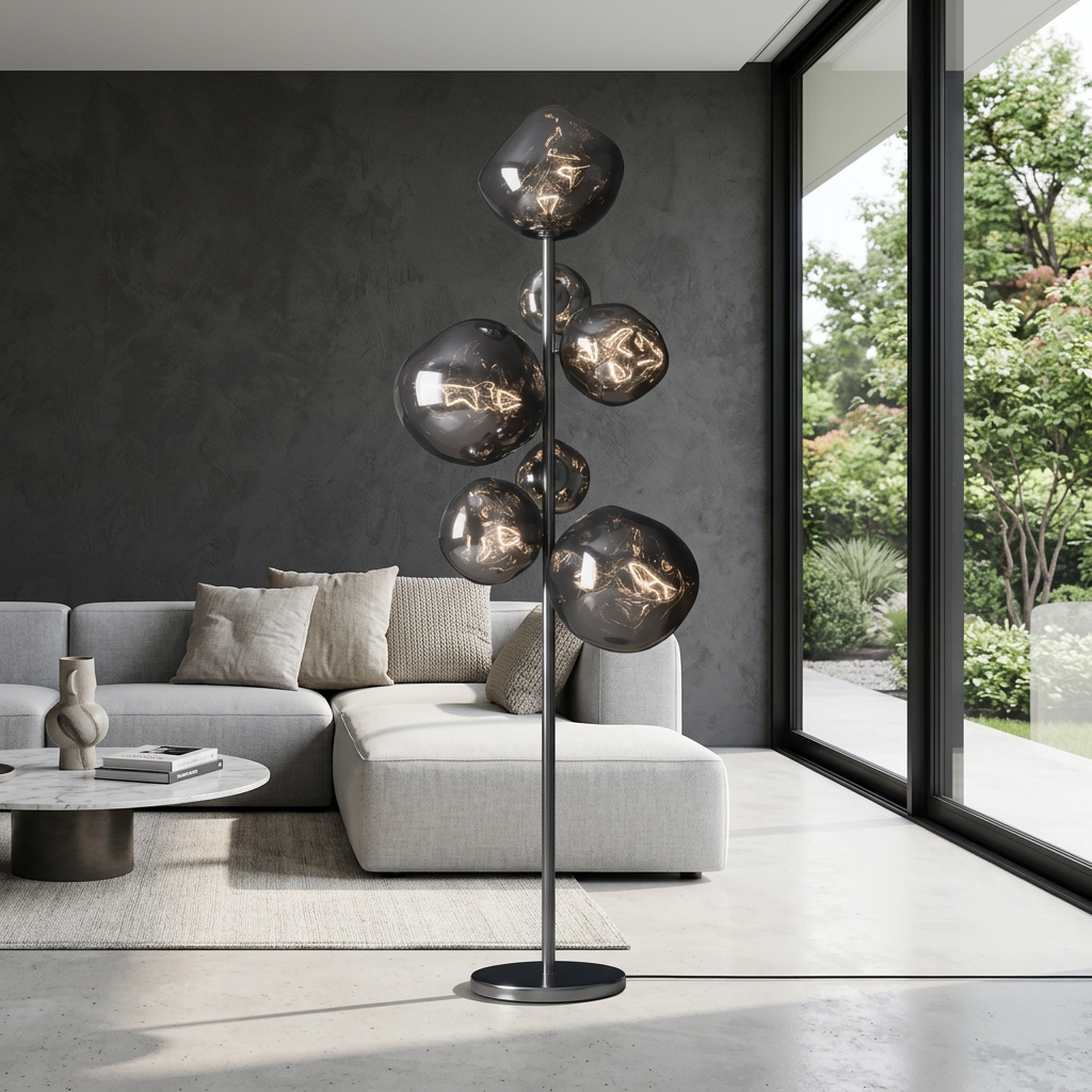 Smoky silver lamp in a contemporary living room