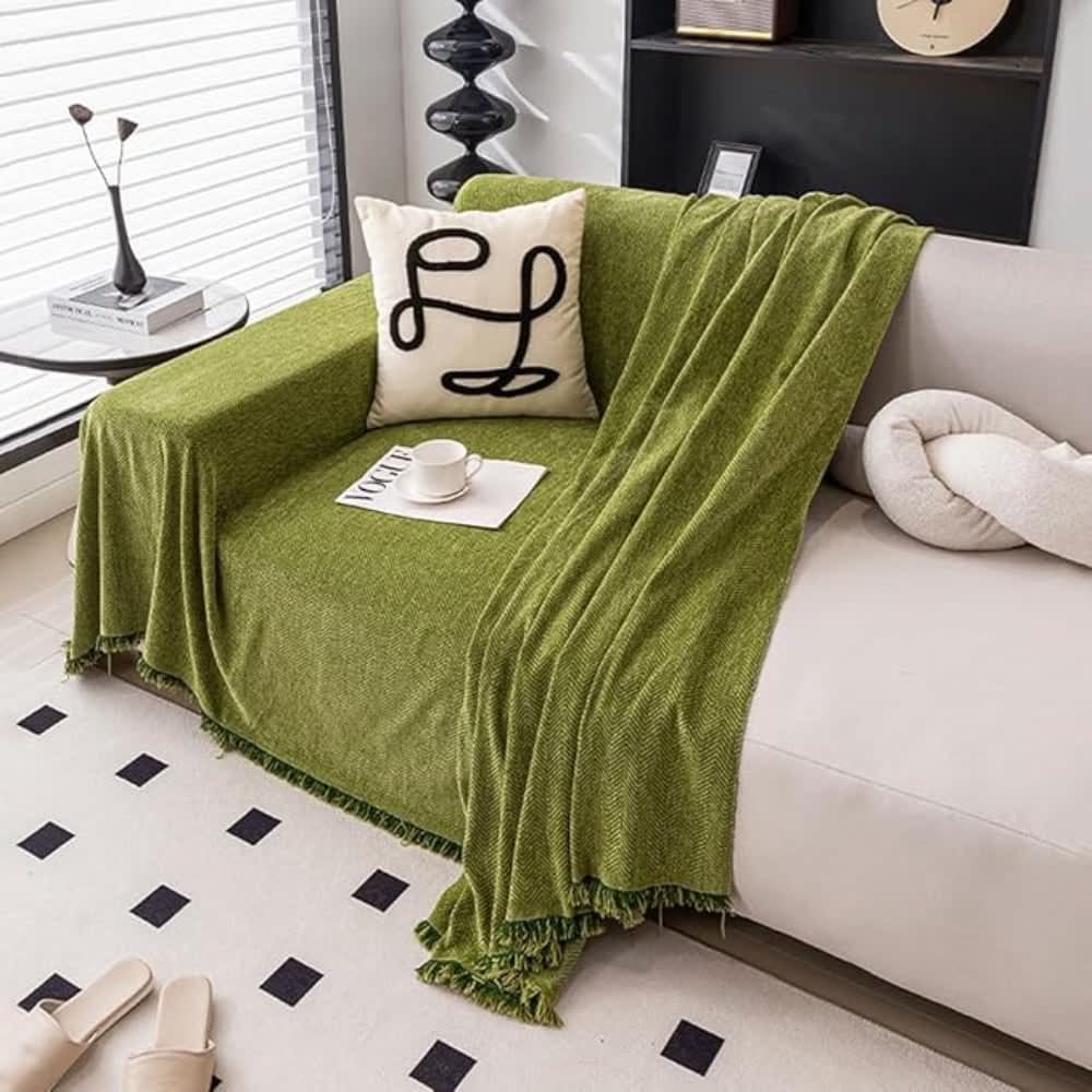 HERRAVIXA – Copridivano a spina di pesce con frange decorative